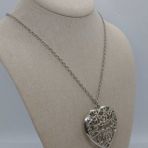 Silver Necklace with Heart Pendant/36 inch Chain Gift Christmas Birthday